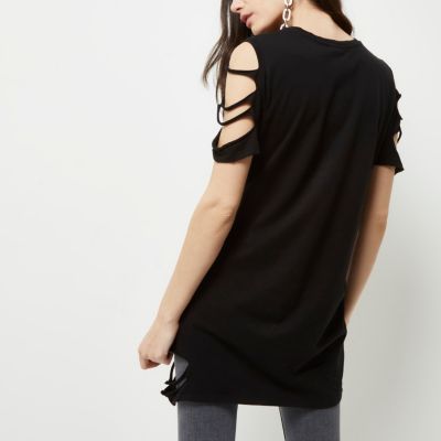Black slashed sleeve longline T-shirt